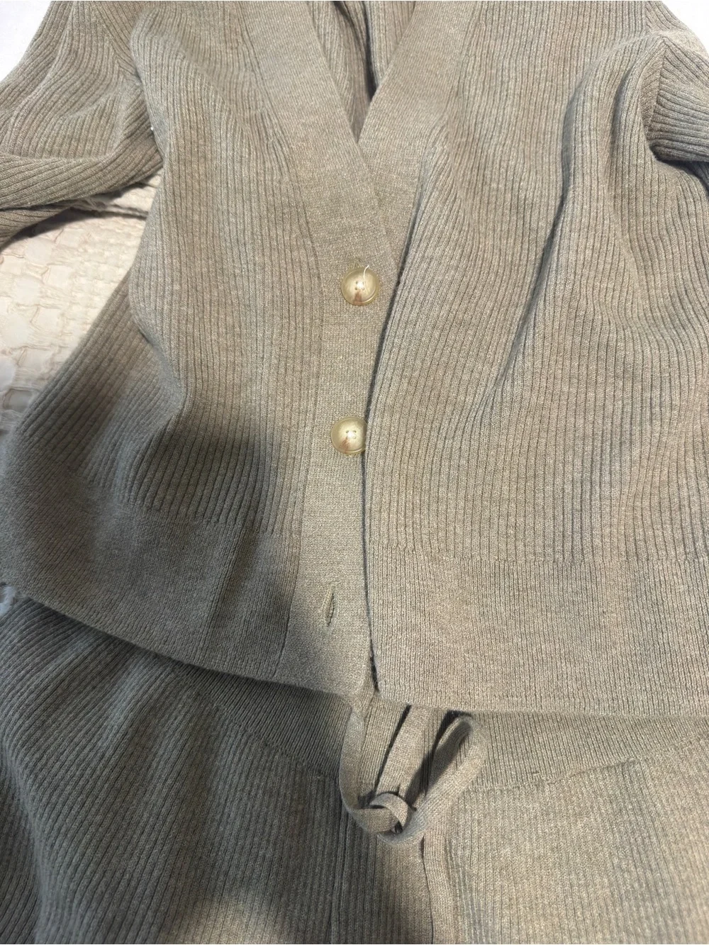 Uniqlo Olive Knit Wide Leg Lounge Pants with Matching Cardigan